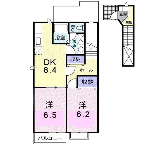 オーブリーアサノB(2DK/2階)の間取り写真