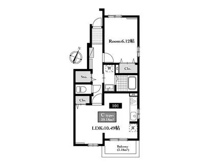 カーサ グランデ(1LDK/1階)の間取り写真