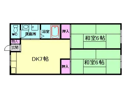 ゆたか荘(2DK/2階)の間取り写真