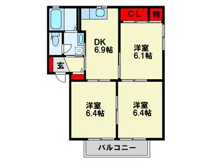 三洋タウン水巻A棟(3DK/1階)の間取り写真