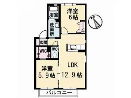 ラ・パルテール福田壱番館(2LDK/2階)の間取り写真