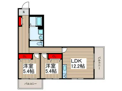 IMPLEOS朝霞根岸台(2LDK/3階)の間取り写真