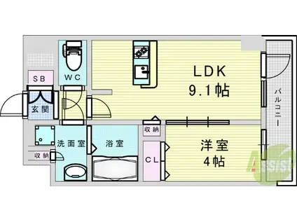 DIMUS新大阪(1LDK/12階)の間取り写真