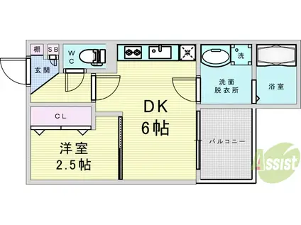 ADVANCE豊津(1DK/3階)の間取り写真