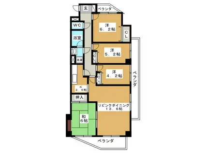 コスモ新松戸(4LDK/4階)の間取り写真