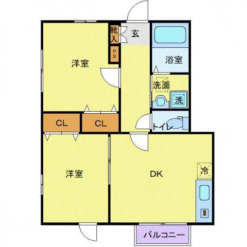シャイン柏木(2DK/1階)の間取り写真