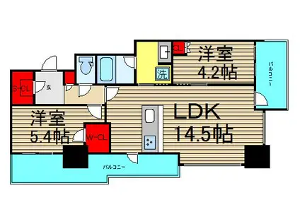 シエリアタワー大阪天満橋(2LDK/7階)の間取り写真