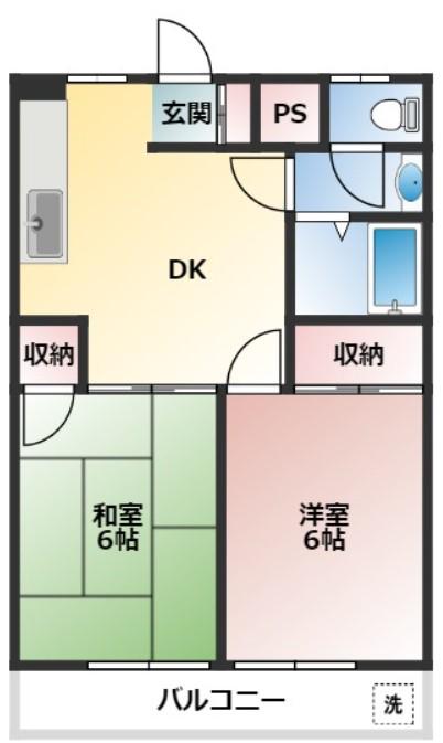 ワタナベハイツ(2DK/3階)の間取り写真