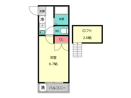 マスカレード大橋東III(1K/2階)の間取り写真