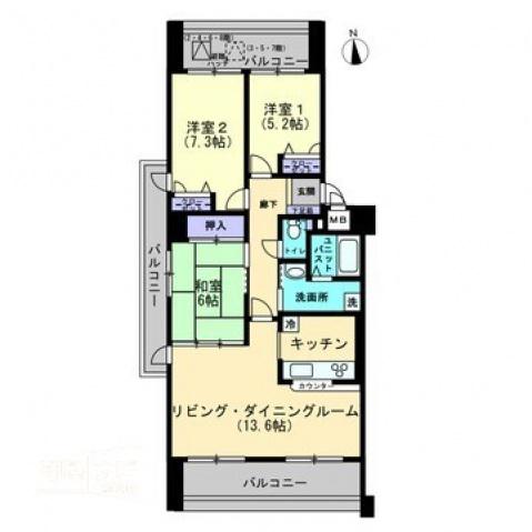 アルファステイツ新北(3LDK/3階)の間取り写真