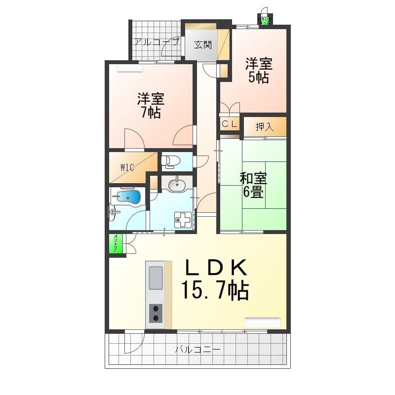 ソルコート住道(3LDK/4階)の間取り写真