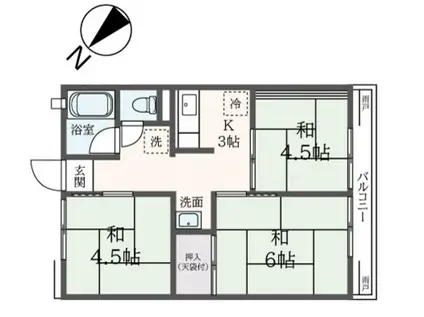 シティハイムグリーンヒルD(3K/2階)の間取り写真
