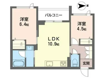 グランコスモ八王子(2LDK/4階)の間取り写真