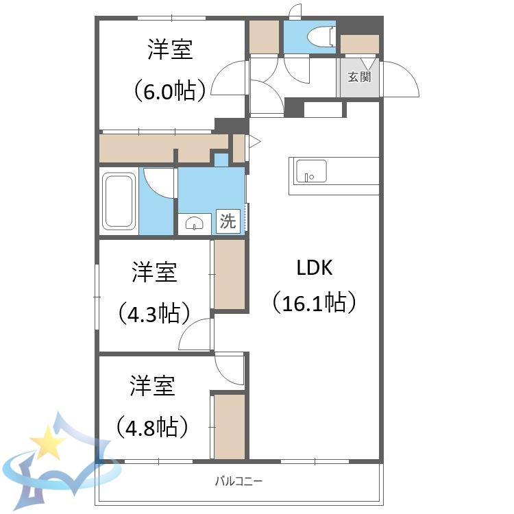 ASTER宮の森(3LDK/4階)の間取り写真