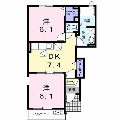 ルミエール下大野 A(2DK/1階)の間取り写真