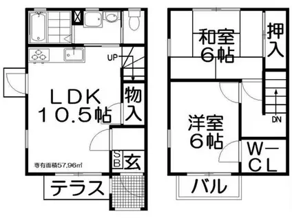 ヴィヴァンノールB棟(2LDK/1階)の間取り写真