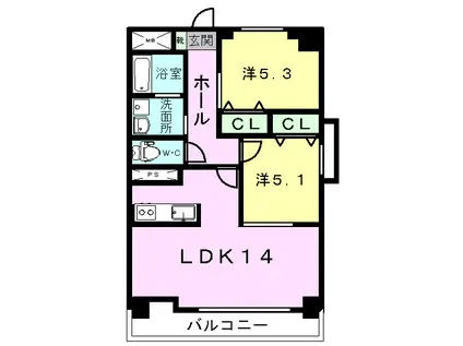 ブルーム(2LDK/6階)の間取り写真