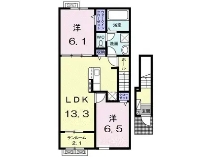 ドゥ・スペーシア(2LDK/2階)の間取り写真