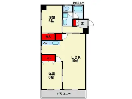 花宅ビル(2LDK/4階)の間取り写真