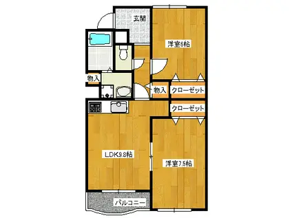 プレジデンシャル米澤(2DK/2階)の間取り写真