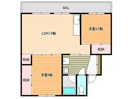 ビレッジハウス学文路 1号棟(2LDK/4階)の間取り写真