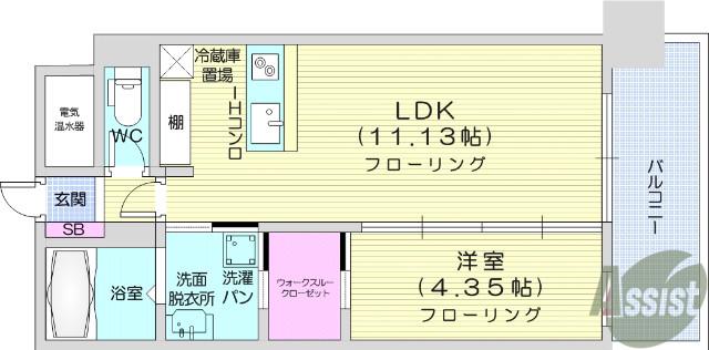 セントフィールド榴ヶ岡アネックス(1LDK/8階)の間取り写真