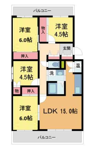 栄南団地4号棟(4LDK/3階)の間取り写真