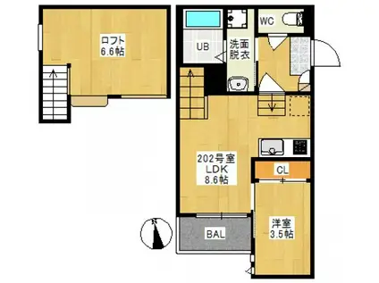 GRANDTIC下伊福(1LDK/2階)の間取り写真
