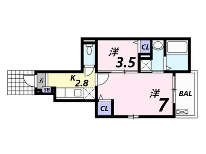 フィレール デュ トラジャV(1LDK/1階)の間取り写真
