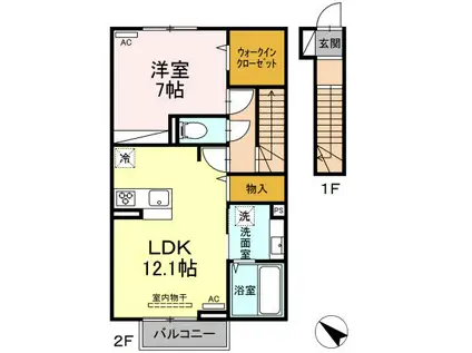 ジェントリー(1LDK/2階)の間取り写真