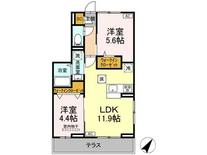 D-PAINA 笹下(2LDK/1階)の間取り写真