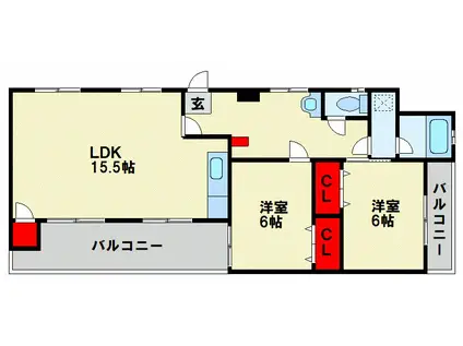 ロード黒崎(2LDK/2階)の間取り写真