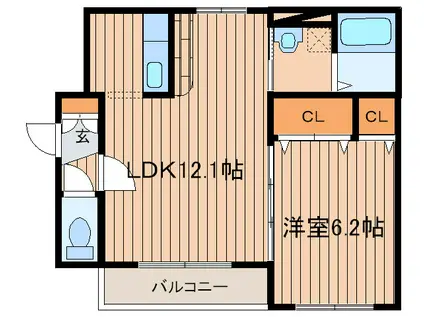 グランディオスI(1LDK/1階)の間取り写真