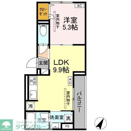 ドムスクレスト南林間(1LDK/2階)の間取り写真