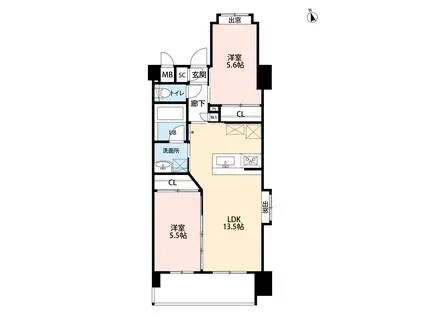 ウイングス西本町(2LDK/5階)の間取り写真