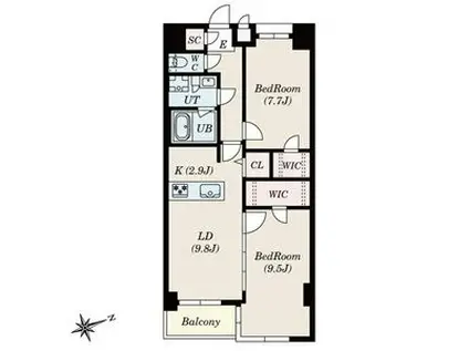 S-RESIDENCE神沢AFFORD(2LDK/7階)の間取り写真