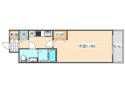 ピュアドームエスパリエ博多(1K/2階)の間取り写真