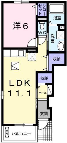 ホワイトローズ(1LDK/1階)の間取り写真