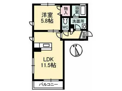 プロヌーブ富田(1LDK/2階)の間取り写真