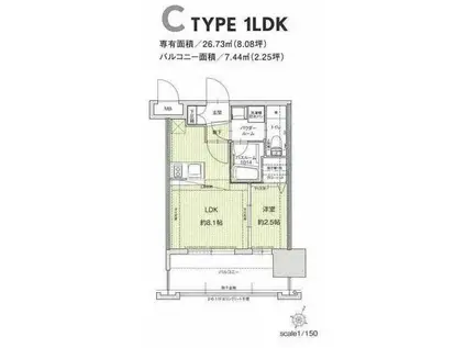 ドゥーエ赤坂(1LDK/8階)の間取り写真