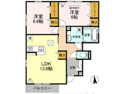グレイス旭(2LDK/1階)の間取り写真