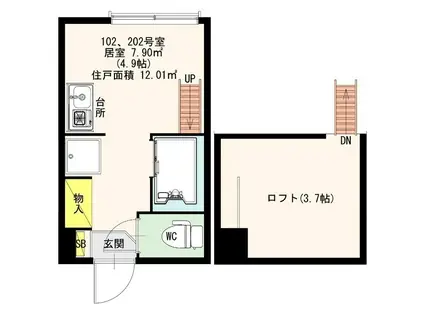 グランリュクス(ワンルーム/1階)の間取り写真