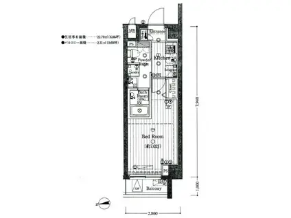 ヴォーカコルテ東新宿(1K/3階)の間取り写真