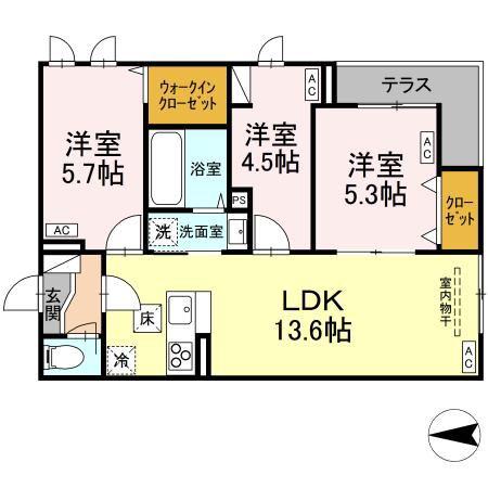 Dスクエア本町(3LDK/1階)の間取り写真