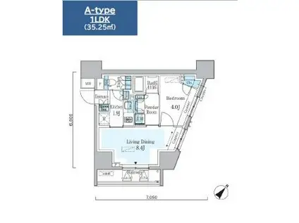 グランパセオ横濱関内プレミアム(1LDK/7階)の間取り写真