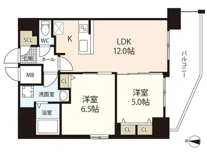 S-RESIDENCE国泰寺町一丁目(2LDK/17階)の間取り写真