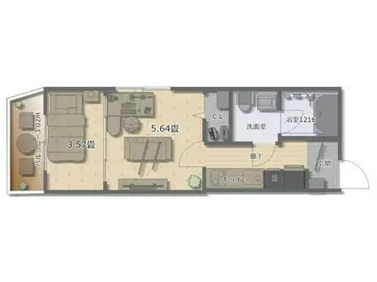 ソコ パルコ(1LDK/4階)の間取り写真