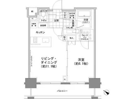 パークハビオ人形町(1LDK/12階)の間取り写真