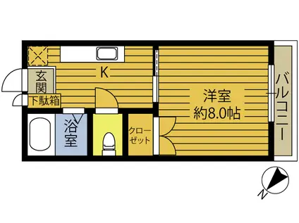 高砂ハイツV(1K/1階)の間取り写真