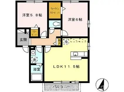 花多来館 B棟(2LDK/1階)の間取り写真